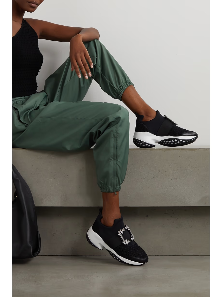 Viv Run crystal-embellished stretch, mesh and leather sneakers Viv Run crystal-embellished stretch, mesh and leather sneakers