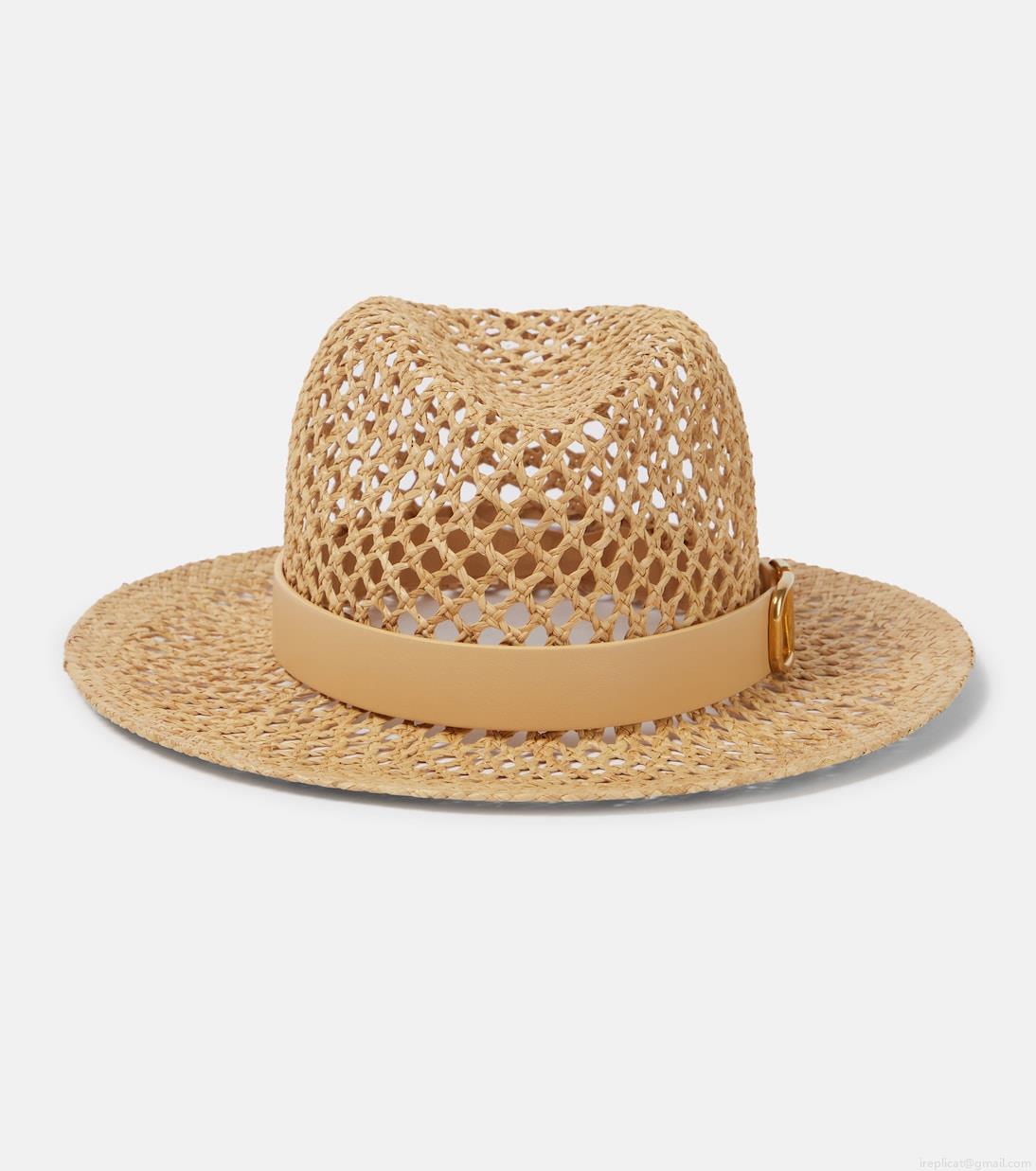 ValentinoVLogo leather-trimmed straw hat ValentinoVLogo leather-trimmed straw hat