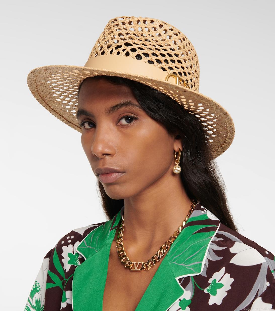 ValentinoVLogo leather-trimmed straw hat ValentinoVLogo leather-trimmed straw hat