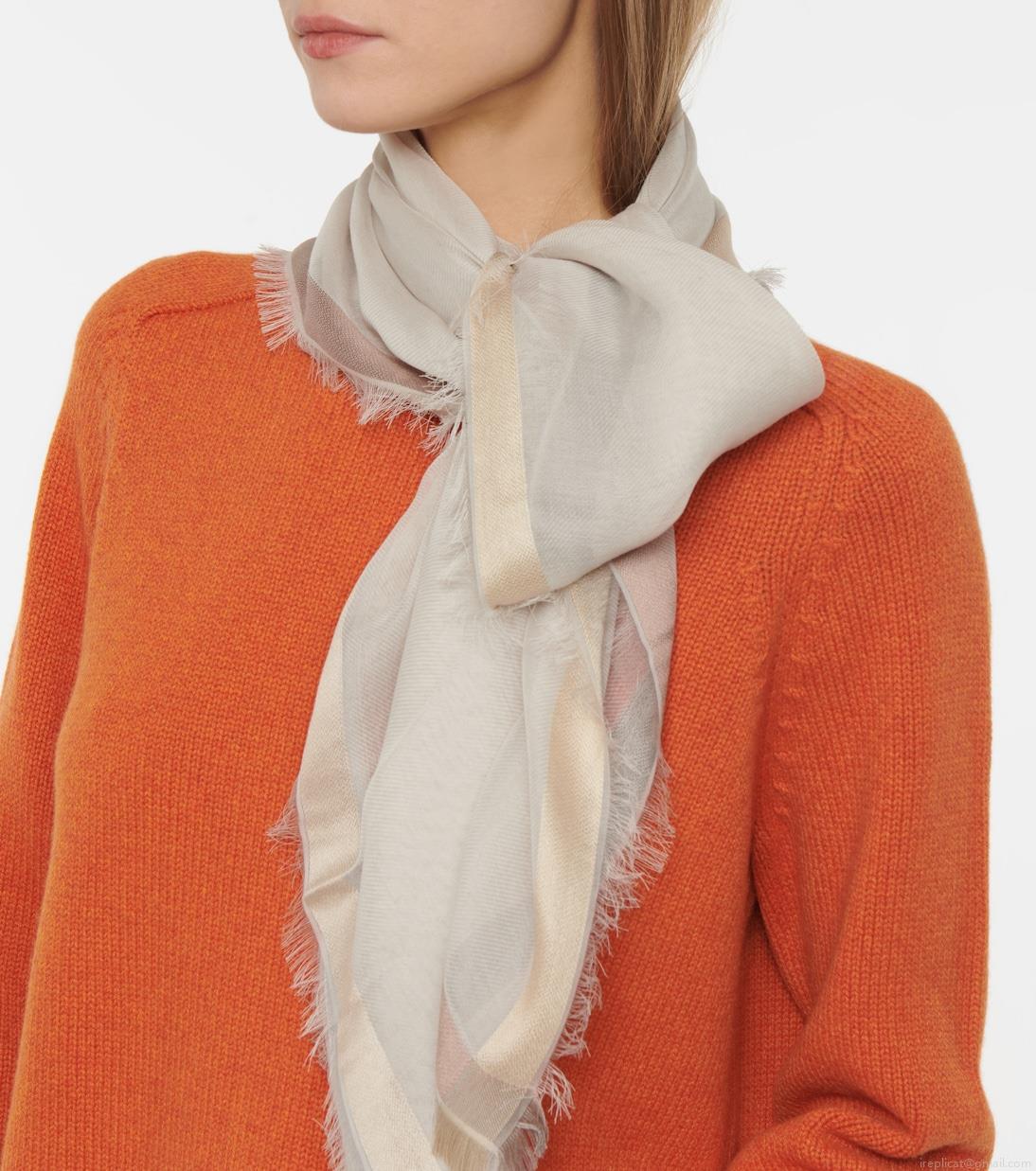 Loro PianaQuadrata silk-trimmed cotton scarf Loro PianaQuadrata silk-trimmed cotton scarf