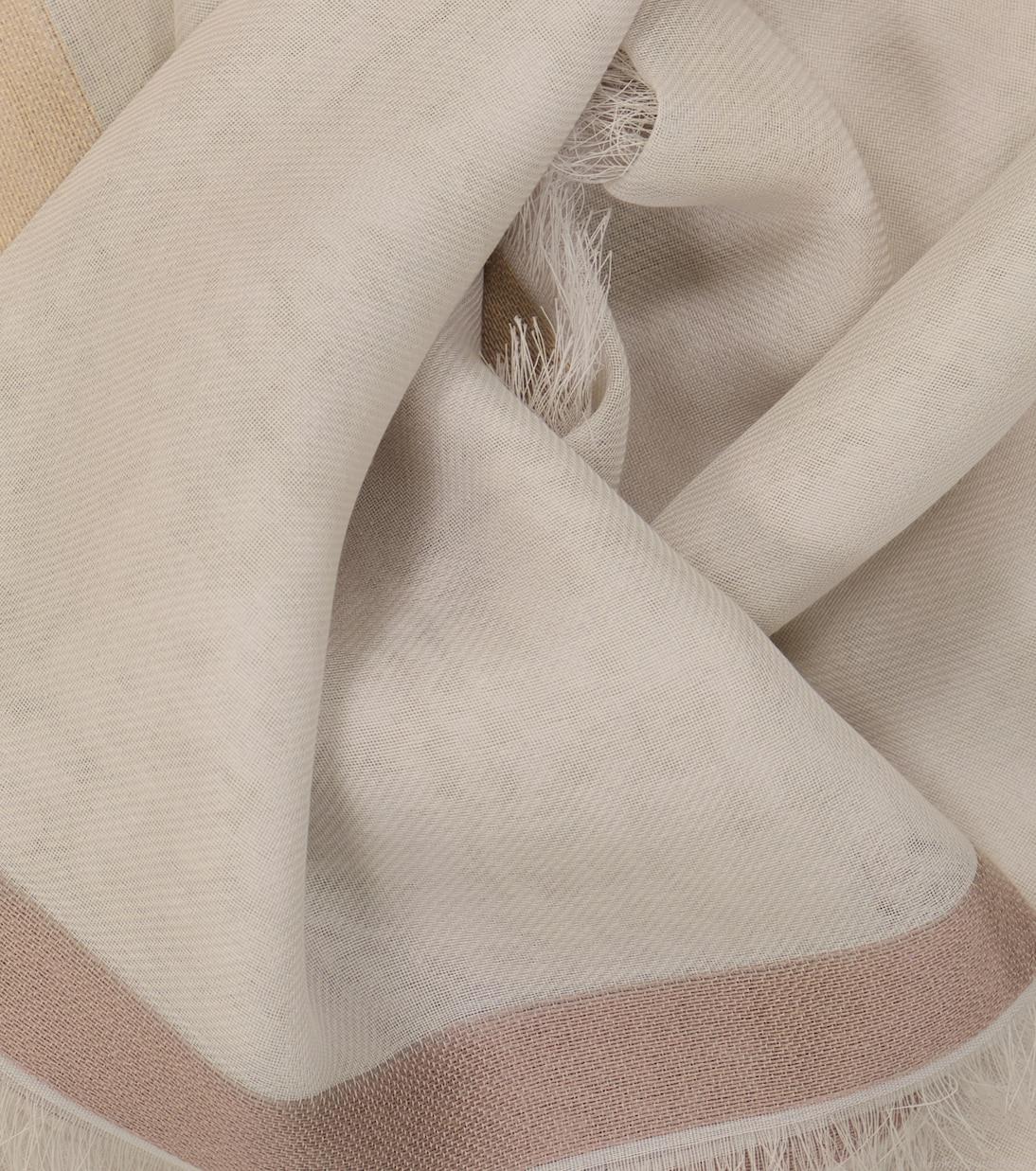 Loro PianaQuadrata silk-trimmed cotton scarf Loro PianaQuadrata silk-trimmed cotton scarf
