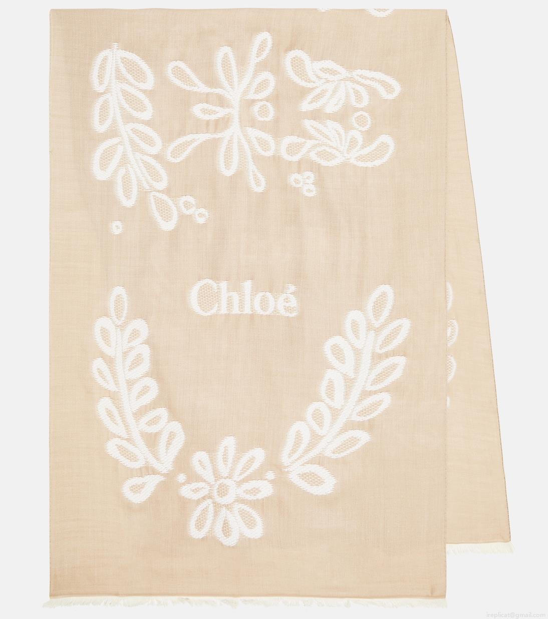 ChloéBroderie anglaise wool and silk scarf ChloéBroderie anglaise wool and silk scarf
